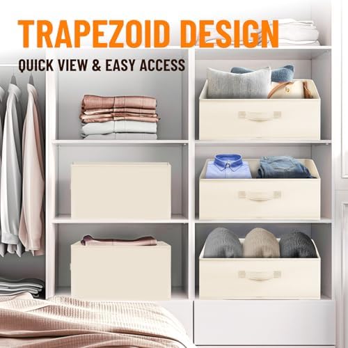 Criusia Closet Organizers Bins 6 Pack - Large Closet Shelf Organizer with Handles - Fabric Trapezoid Home Organization and Storage Baskets for Organizing Clothes Toy Blanket Towel Purse Hats - Image 4