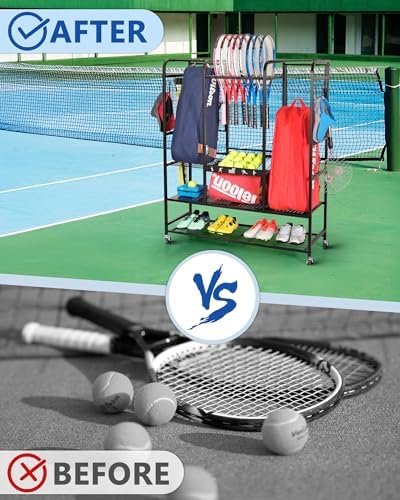 Mythinglogic Rolling Tennis Equipment Organizer with Racket Storage - Image 7
