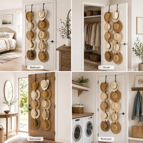 Qunclay 2 Pack Straw Cap Rack Sun Hat Hangers Over-the-door Holder - Image 6