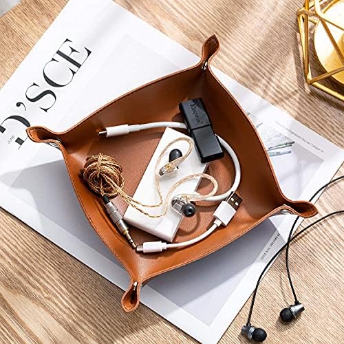 Leather Jewelry Valet Tray for Women and Man (4PCs Brown-B) - Image 4