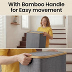 efluky Slim Laundry Basket with Lid, Narrow Laundry Hamper with Removable Bag, Skinny Dirty Clothes Basket with Bamboo Handles for Bathroom, Bedroom & Laundry Room, 75L Grey - Image 6