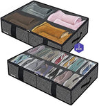 Onlyeasy 2 Pack Under Bed Shoes Storage Bag Organizer (14+4 Pairs), Collapsible Shoe Boot Container with Handles, Underbed Storage Solution for Kids & Adults, 86x60x15cm, Linen-like Black, MXAUBS14S4 by Onlyeasy
