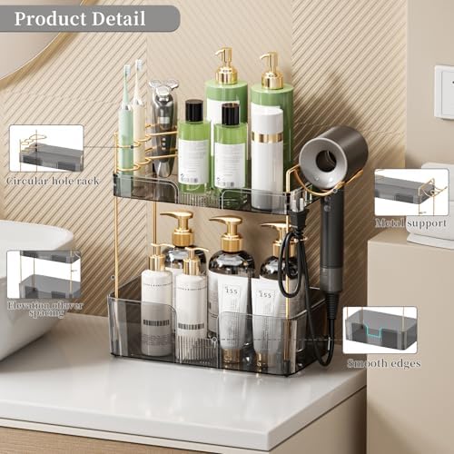 YCIA&DONE Bathroom Counter Organizer, Large Makeup Organizer Countertop, Shelf Storage, Vanity Tray, Easily Assemble for Bathroom Organizers and Storage, Undersink, Cabinet, 2 Tiers Grey - Image 2