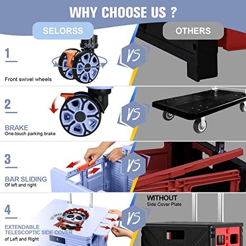 Foldable Utility Cart Folding Portable Rolling Crate with Magnetic Extended Lid,360°Rotate Wheels,176LBS Load Capacity,Heavy Duty Durable Dolly Cart for Teacher Tourist Shopping Office Outdoor - Image 6