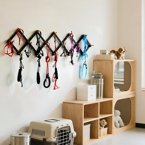 SKOLOO Accordion Wall Hanger with 16 Hooks, Modern Expandable Coat Rack Hat Rack for Wall, Solid Wooden, Natural on Black - Image 4