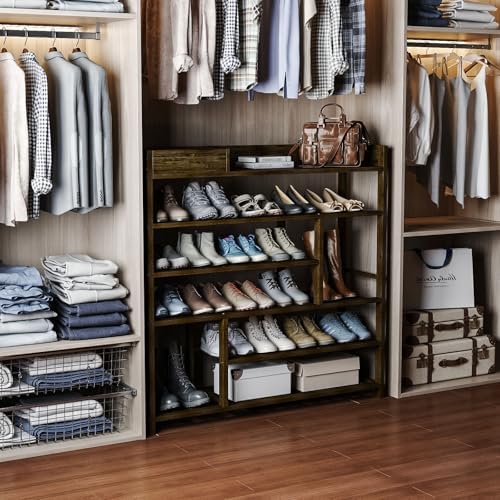 Bamworld Shoe Rack for Front Door Entrance Bamboo Shoe Organizer with Storage Box Free Standing Shoe Cabinet Wooden Shoe Storage Shelf for entryway, Closet and Doorway (Dark Brown) - Image 6