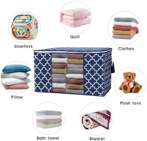 Storage Bags 100L 4Pack Clothes Organization and Storage Containers | Large Blanketfor Bedding, Comforters, Foldable Organizer with Reinforced Handle, Clear Window, Sturdy Zippers, Blue - Image 5