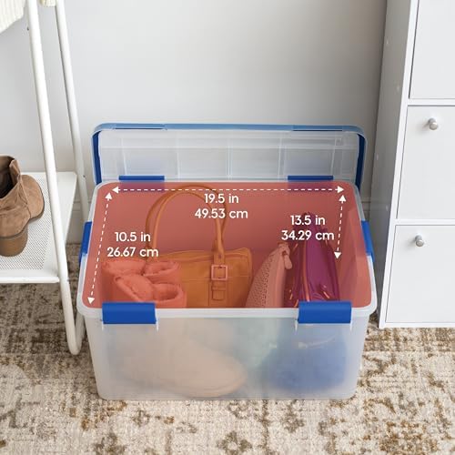 IRIS USA 3-Pack 60 Qt Storage Bins with Gasket Lids, Clear/Blue - Image 3