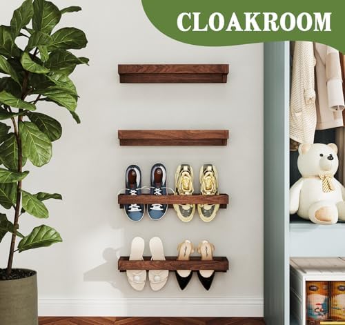 Nisorpa Set of 4 Rustic Burnt Wood Hanging Shoes Storage Organizer Racks - Image 5