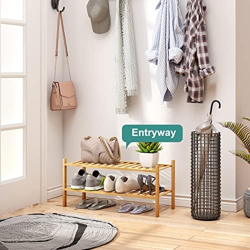 viewcare 2-Tier Bamboo Shoe Rack for Entryway, Bamboo Wood Shoe Organizer for Hallway Closet, Free Standing Shoe Racks for Indoor Outdoor - Image 4
