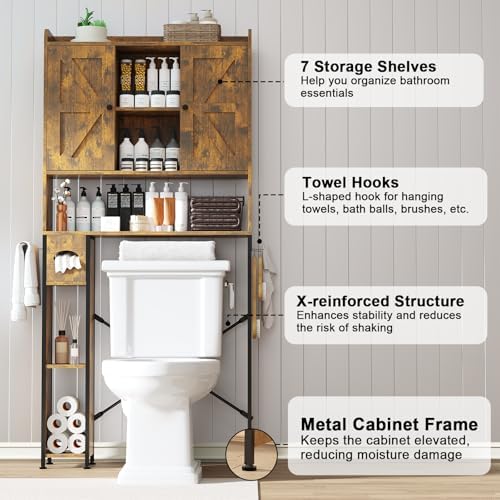 EasyCom 32" W Over The Toilet Storage Cabinet with Adjustable Shelves,Brown - Image 3
