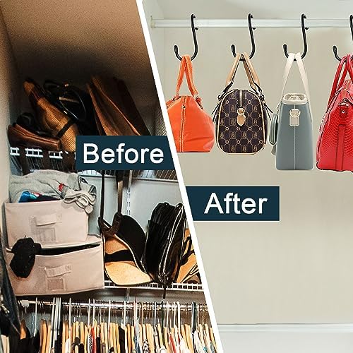 HiGift 8 Pack Purse Hanger for Closet, Vinyl Coated Unique Twist Design Black Bag Hanger Hooks, 5 Inch Large Closet Rod Home Storage Hooks Purse Organizer for Hanging Handbags, Belts, Hat, Backpack - Image 4