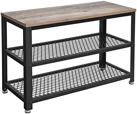VASAGLE 3-Tier Shoe Rack, Storage Bench with Metal Mesh Shelves and Seat by Unknown