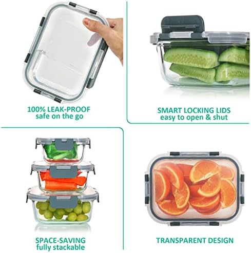 KOMUEE 24 Pieces Glass Food Storage Containers Set, Gray - Image 4