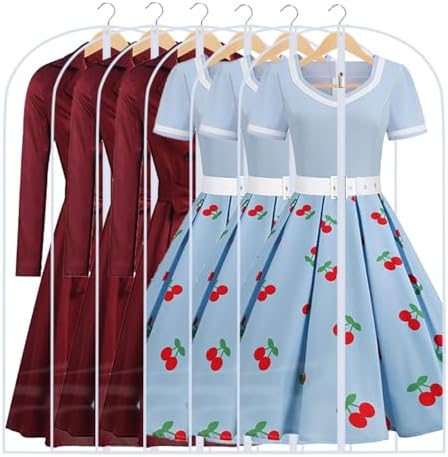 Garment Bags for Hanging Clothes, 48" (Set of 6) All Clear Garment Bag, Plastic Dustproof Suit Bag, Coat Protector Zippered Garment Covers for Closet Storage and Travel by UOUEHRA