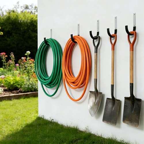 GeeWatom Heavy Duty Steel Garage Hooks,Garage Storage Utility Hooks,Heavy Duty Garage Garden Tool Organizer,Steel Wall Mount Hooks, Garden Hose Hanger, Black U Hooks (Dark Brown-4PC) - Image 6