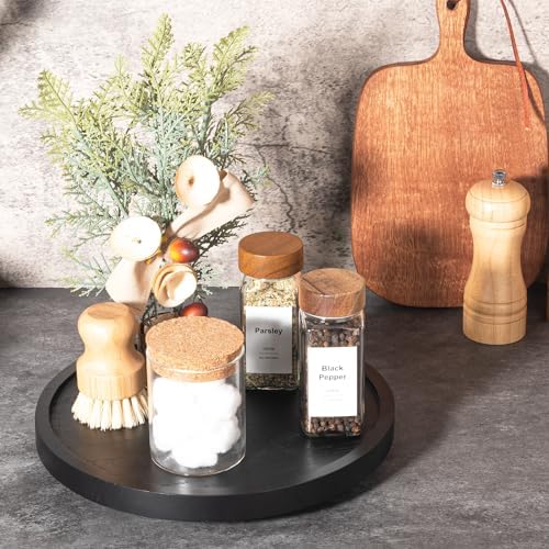 Wood Lazy Susan Organizer Kitchen Turntable for Cabinet Farmhouse Bathroom Decor Round Decorative Tray for Vanity, Counter, Sink, Coffee Table, 10 Inch, Black - Image 2