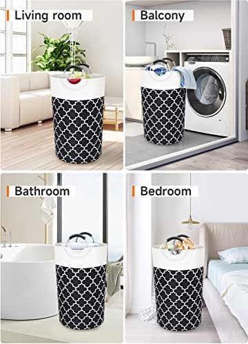 Large Laundry Basket, 82L Tall Collapsible Hamper with Handles, Black - Image 7