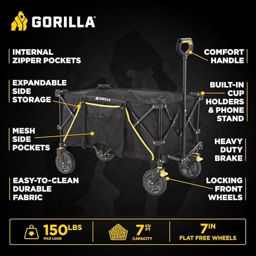 Gorilla Carts Collapsible Folding Outdoor Utility Wagon, 7 Cu Ft, Black - Image 2