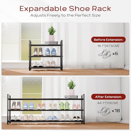 Bumusty 3 Tier Long Expandable Shoe Rack for Closet, Black - Image 4