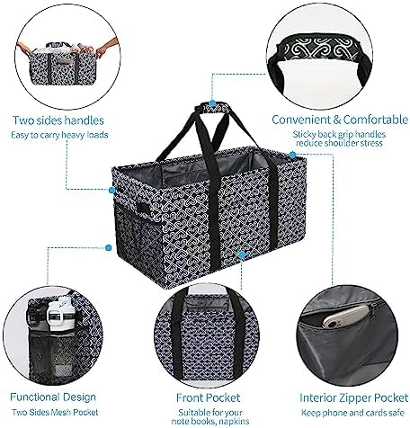 Joyfol Day Extra Large Utility Tote Bag, Reusable Grocery Bags Foldable,Upgraded Metal Frame, With Sturdy Handles Reinforced Bottom Heavy Duty Oxford Fabric Moving Shopping Bags, Heart Black - Image 6
