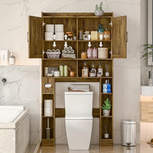 Vabches Over The Toilet Storage Cabinet with Barn Doors, Brown - Image 5