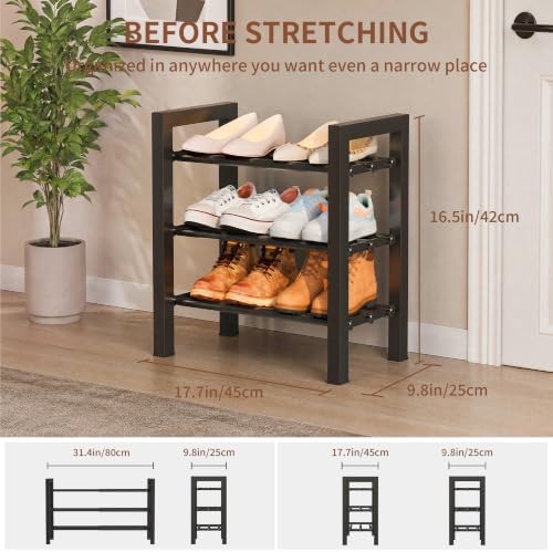 Expandable Shoe Rack, Heavy Duty Metal Shoe Organizer for Closet | 3Tier Heavy Duty Iron Adjustable Shoe Storage,Fits 12+ Pairs,Space-Saving,Non-Slip,Easy Assembly,For Doorway Entryway Bedroom - Image 2