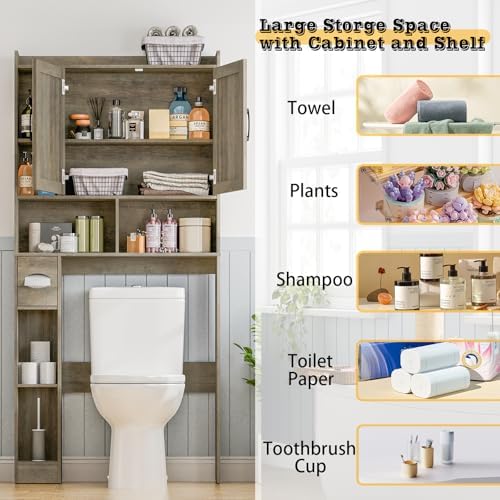 Vabches Over The Toilet Storage Cabinet with 2 Barn Doors, Grey - Image 3