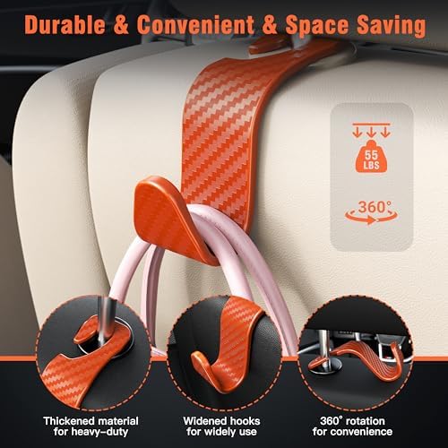 4-Pack Car Headrest Hooks Holds 55lbs Seat Storage Organizer for Bags - Image 3