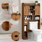 Vabches Over The Toilet Storage Cabinet with Sliding Doors, Caramel - Image 3