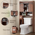 Halitaa Over The Toilet Storage Cabinet with Sliding Doors,Walnut - Image 4