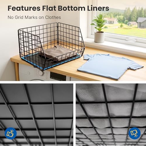 5 Tier Metal Hanging Closet Organizer with 2 Extra Tall Storage Baskets & 3 Standard Wire Baskets, Heavy Duty Foldable Closet Organizer with Snag‑Free Liners for Clothes, Jeans, Handbags, Hats - Image 5