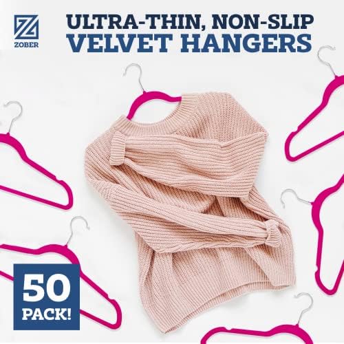 Zober Velvet Hangers 50 Pack - Heavy Duty Pink Hangers for Coats, Pants & Dress Clothes - Non Slip Clothes Hanger Set - Space Saving Felt Hangers for Clothing | Slim velvet hangers with pants bar, felt hangers, flocked hangers, non slip hangers, coat h... - Image 2