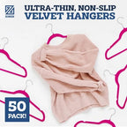 Zober Velvet Hangers 50 Pack - Heavy Duty Pink Hangers for Coats, Pants & Dress Clothes - Non Slip Clothes Hanger Set - Space Saving Felt Hangers for Clothing | Slim velvet hangers with pants bar, felt hangers, flocked hangers, non slip hangers, coat h... - Image 2