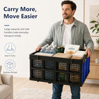 Collapsible Storage Crates 3 Pack, Stackable Foldable Storage Bins for Garage, Car Trunk, Warehouse & Home Organization, Heavy Duty Plastic Utility Crates, 49L, Blue - Image 3