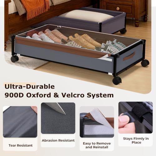 OMAIRA Under Bed Storage with Wheels, Underbed Shoe Storage Organizer with Clear Lids,& Rolling Drawers for Clothes, Shoes, Toys – Multi-Use Storage Bins and Drawers, 2-Pack Splittable into 4-Pack - Image 5