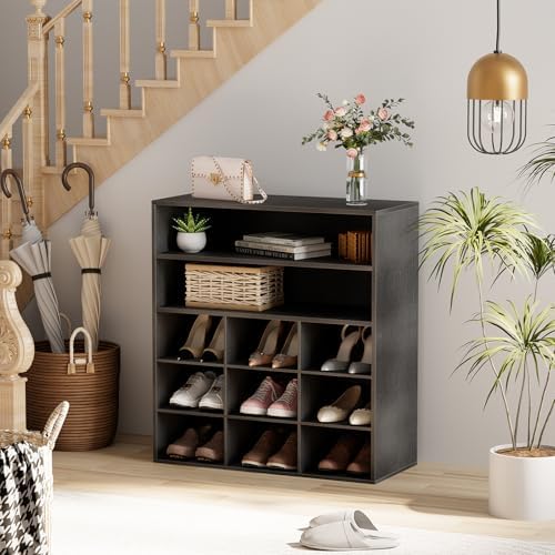 Garden 4 you Shoe Rack Organizer, 5-Tier Wood Cubby Shoe Rack with 2 Storage Shelf and 9 Cubbies, Shoe Organizer Cabinet for Entryway, Hallway, Closet and Garage,Black - Image 3