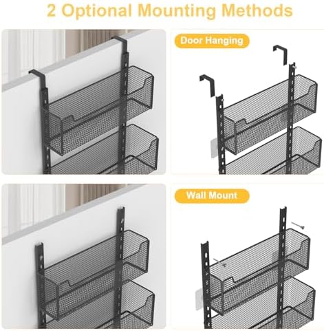 VyGrow Over the Door Organizer, 8-Tier Pantry Organizer with Fully Enclosed Mesh Baskets, Heavy-Duty Metal Hanging Spice Rack for Kitchen Bathroom Laundry Room, 2-in-1 Wall Mount or Door Mount, Black - Image 6