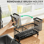 Cisily Sponge Holder for Kitchen Sink, Sink Caddy Organizer with High Brush Holder, Kitchen Countertop Organizers and Storage Essentials, Rustproof 304 Stainless Steel (Dark Grey, 9.25″) - Image 4