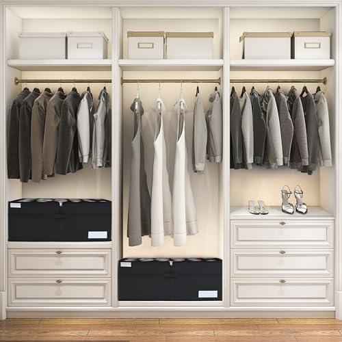 Luvhomee Shoe Storage Organizer, Fits 24 Pairs, Large Shoe Organizer Box for Closet, Clear Foldable Shoes Containers w/Bottom Support, Space Saving Shoe Cubby Storage Boxes w/Reinforced Handles, Black - Image 2