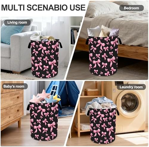 Bow Laundry Basket Storage Bin Foldable Laundry Hamper Clothes Storage Bucket Organizer 19.6x15.7 Inch For Laundry Room/Bedroom/Bathroom - Image 6