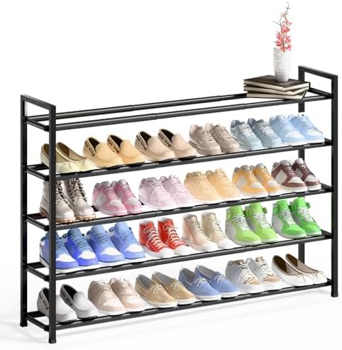 Bumusty 5 Tier Long Expandable Shoe Rack for Closet, Black by BUMUSTY