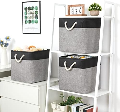 Bidtakay Fabric Cube Storage Bins for Organizing ​13x13 Large Storage Baskets Decorative Storage Bins for Home Storage Set of 3 Shelf Organizer Bins for Toy Storage (Black&grey) - Image 3