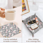 PU Leather Jewelry Valet Tray, Portable Catchall Tray for Keys, Wallet, Watch,Travel Jewelry Tray Organizer for Nightstand Desk Entryway Home Decor Gift for Women Men Grey Roses - Image 3