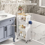 Utility Slim Storage Cart 4 Tier Rolling Laundry Room Organization Cart： - Image 2