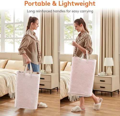 Lifewit 2 Pack Laundry Basket 80L Each, Collapsible Clothes Hamper with Reinforced Handles, Freestanding Waterproof Design for Bedroom and Laundry Room, Pink 160L Total - Image 5