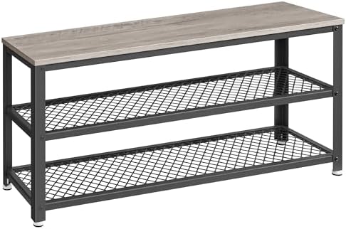 VASAGLE 3-Tier Shoe Rack, Storage Bench with Metal Mesh Shelves and Seat by Unknown