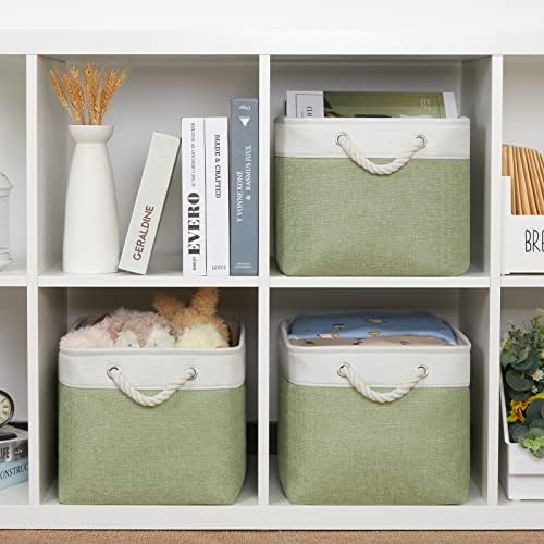 Bidtakay Large Fabric Baskets for Organizing [3-pack] Closet Organizers and Storage Baskets for Gifts Empty Foldable Nursery Baskets for Toy Storage 15 X 11 X 9.5 Inches (White&green) - Image 2