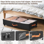 VECELO Under Bed Storage with Wheels, 2 Pack Fully Enclosed Zippered Dust Cover Bins with Clear Lids, Metal Frame and Ultra Thick Fabric Underbed Storage Organizer, Shoe Storage Box, Black - Image 5