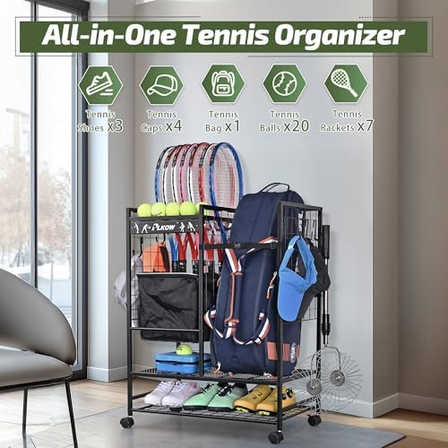 PLKOW Tennis Bag Organizer Tennis Racket Storage Rack, Tennis Equipment Holder for Bags, Balls, Racquet & Accessories, Versatile Gear Organizer for Garage, Club, or School - Image 2